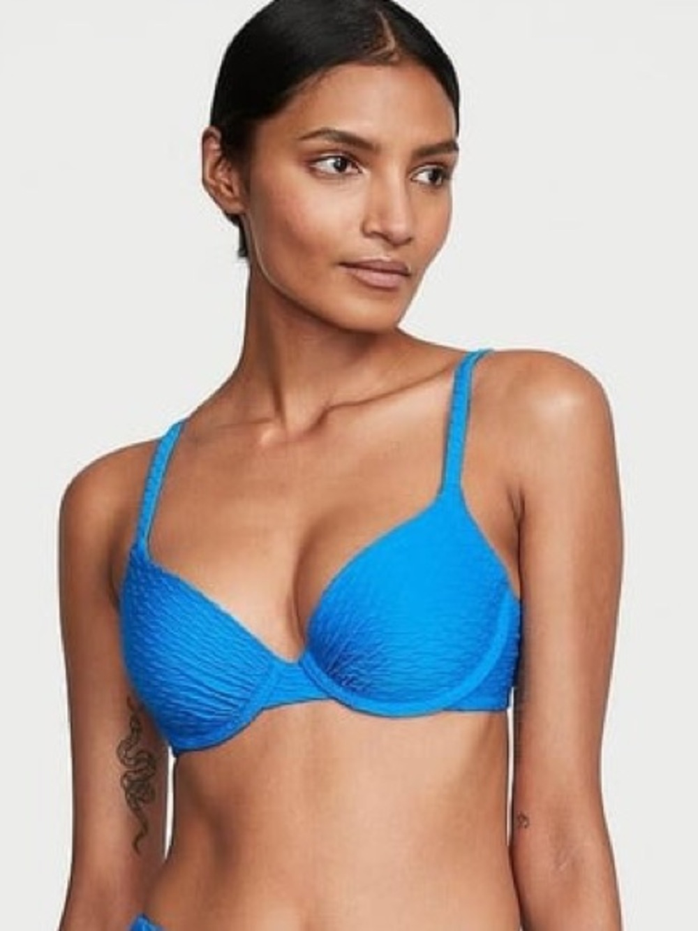 Victoria secret the icon push-up bikini top fishnet texture bright blue